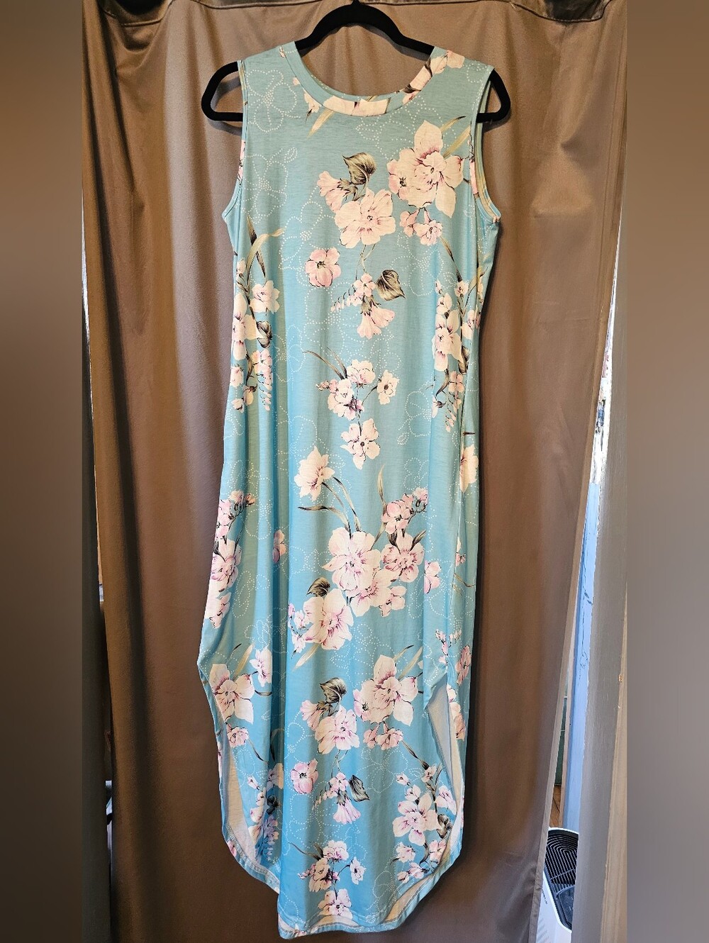 Women’s Aqua Floral Maxi Dress - Sleeveless Summer Sundress